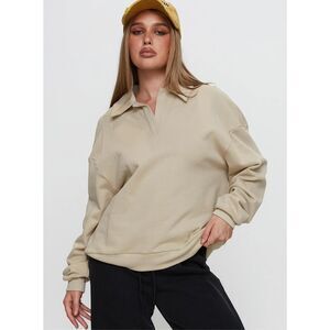 Princess Polly Back Around Collared Fleece Jumper In Oat Size 8/M